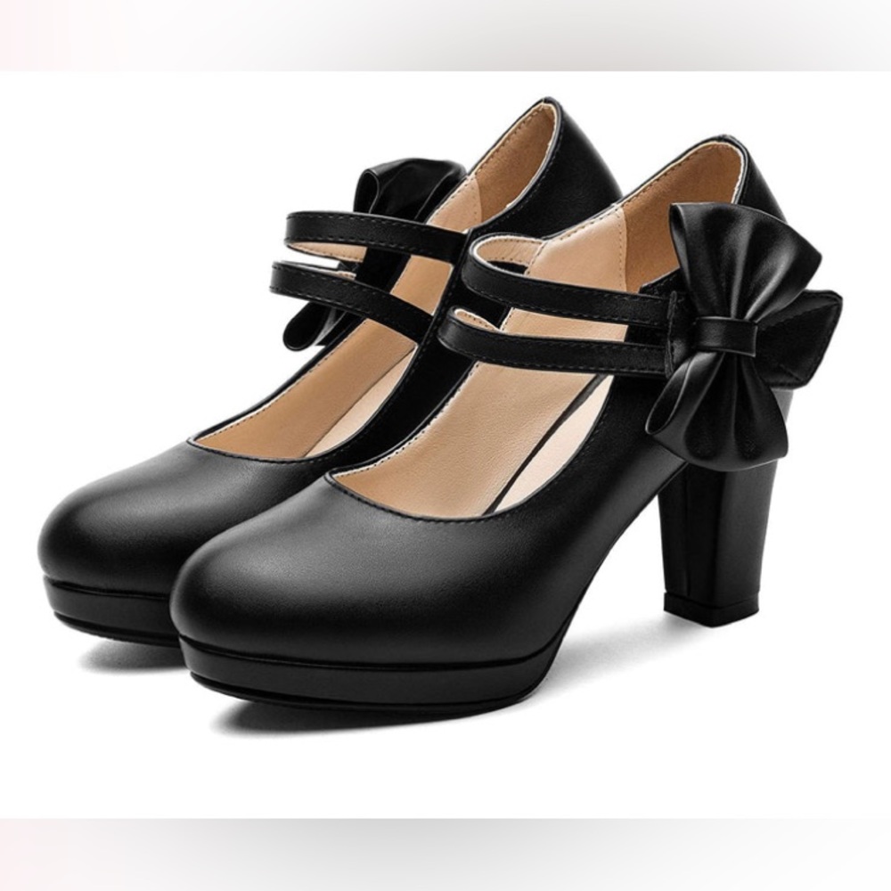 NWOB***ODETINE/Platform Block High Heel Bow Mary Janes Ankle Strap/ SIZE 40/9
